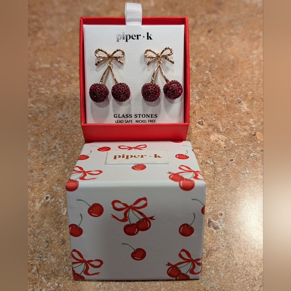 New Piper K red cherry earrings